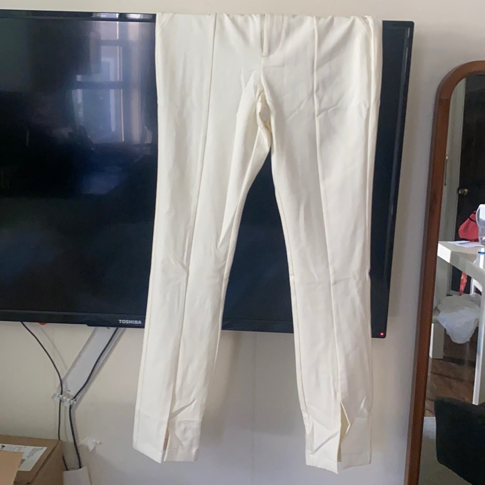 Danielle Bernstein high rise white front slit pant